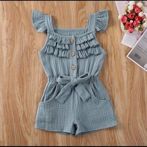 Dusty Blue Ruffle Romper